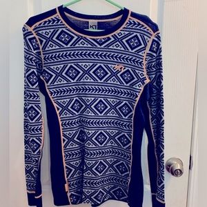 Long sleeve Kari Traa  size L, two-toned blue with pink stitching